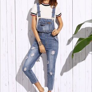 Medium Denim Overall Bleached Ripped